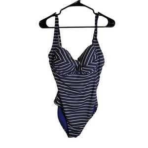 Liz Claiborne Navy and White Striped One Piece Swimsuit